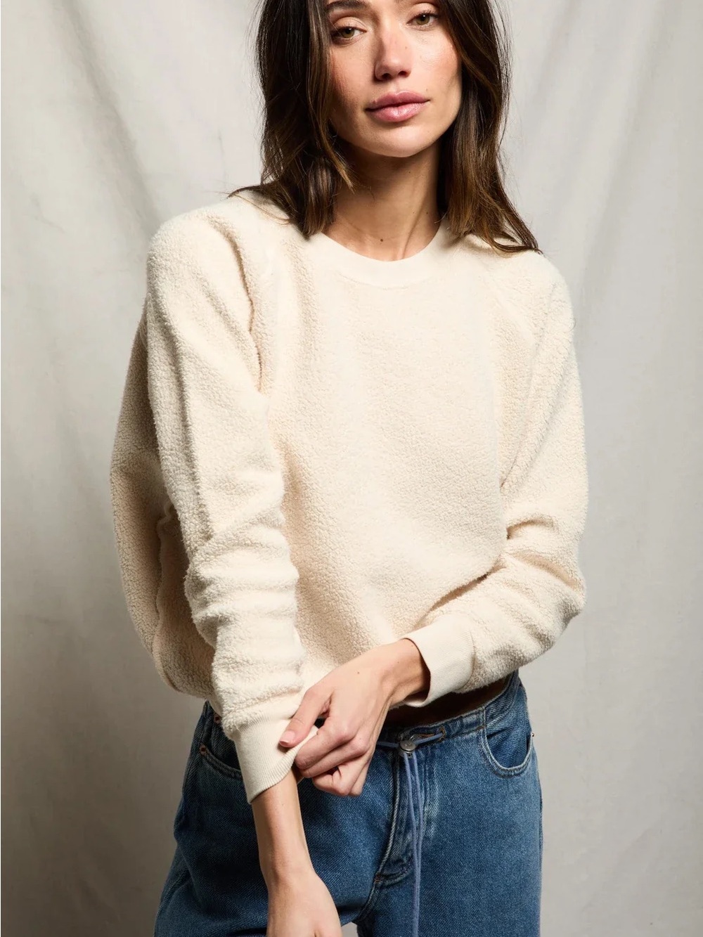 perfectwhitetee Cream Fleece Crewneck Sweatshirt - Picture 2 of 7
